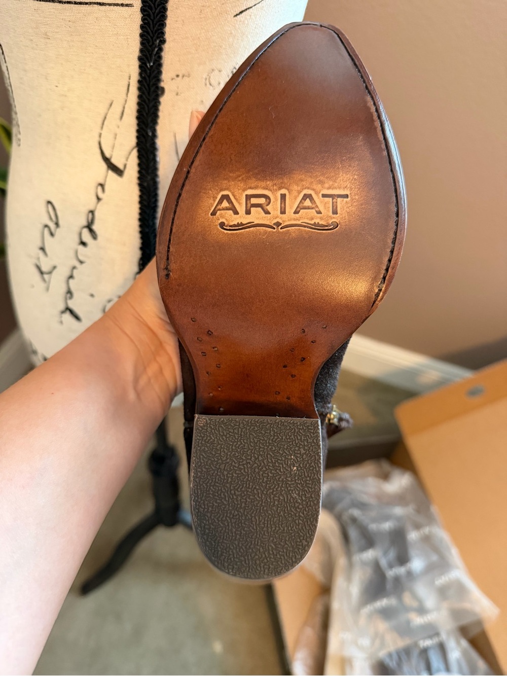 Ariat Chocolate Brown Suede Western Knee-High Heeled Boots - Picture 3 of 5